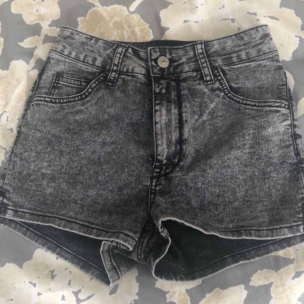 Black acid wash shorts